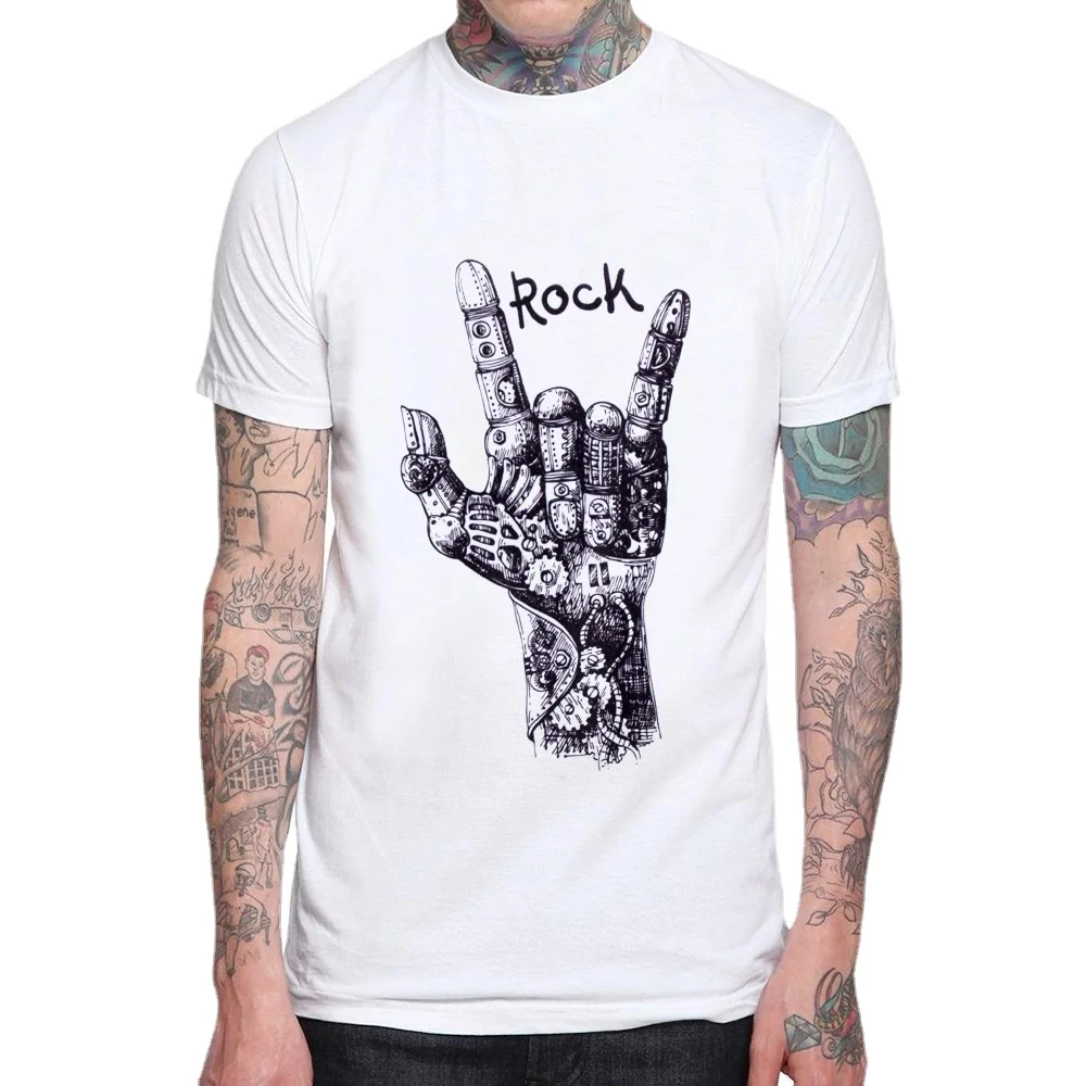 

Fashion Design Rock and Roll Funny Gesture Printed T-Shirt Men's Summer Cotton Short Sleeve O-Neck T Shirt New S-3XL