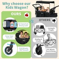 Wagon poussette tout-terrain 4 places, design pliable pousser/tirer avec rotation à 360° °   Roues avec auvent solaire réglable, sécurité à 5 points 6