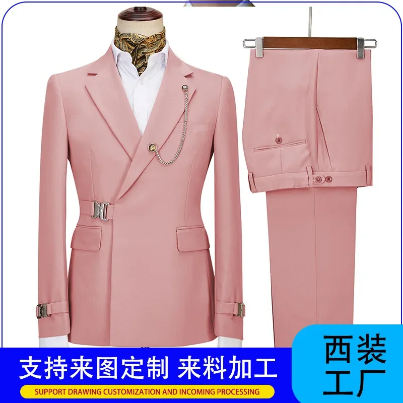 new casual men's suit slim two-piece business Korean version of the groom and best man wedding dress