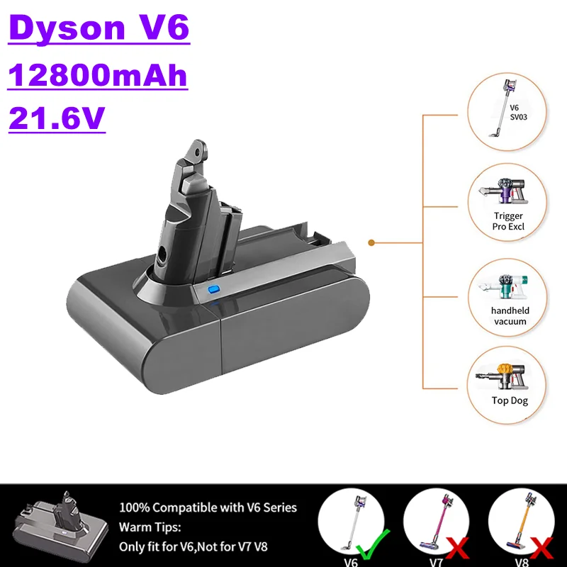 

2023 Vacuum cleaner replacement battery, 2.16V, 6800mAh, suitable for Dyson V6 series DC62, DC58, DC59, SV09, SV07, etc.
