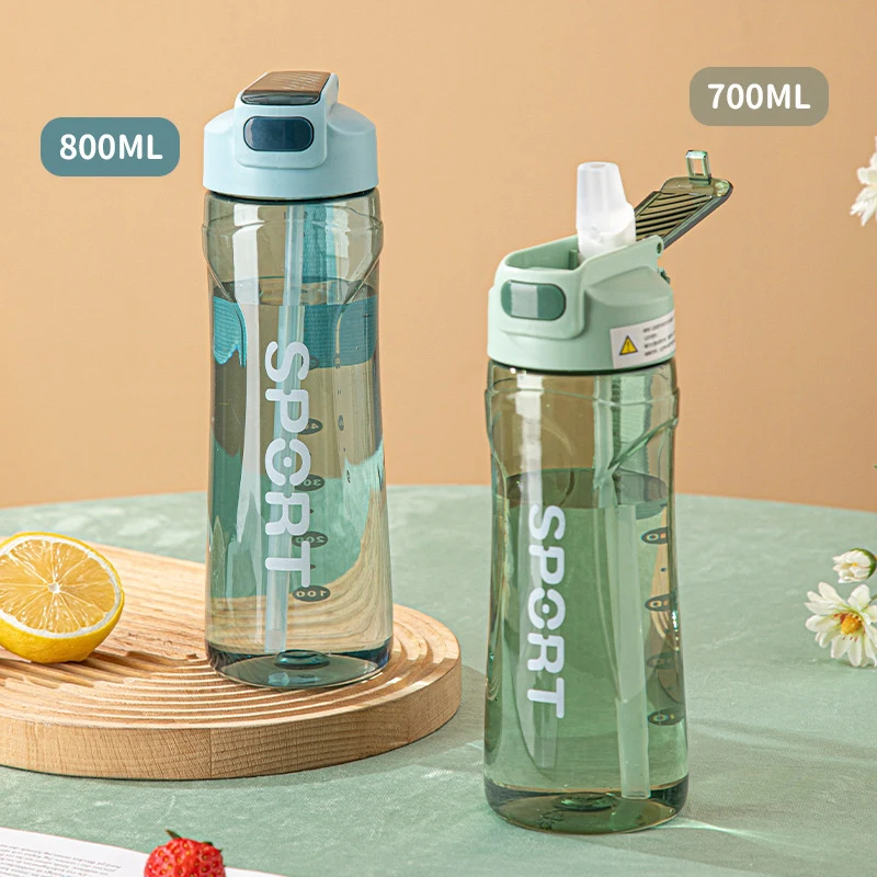 Water Bottle 700 Ml Large Capacity Plastic Transparent Water Bottle With Straw Drinking Portable Sport Cup Kid School Outdoor Sport Camping