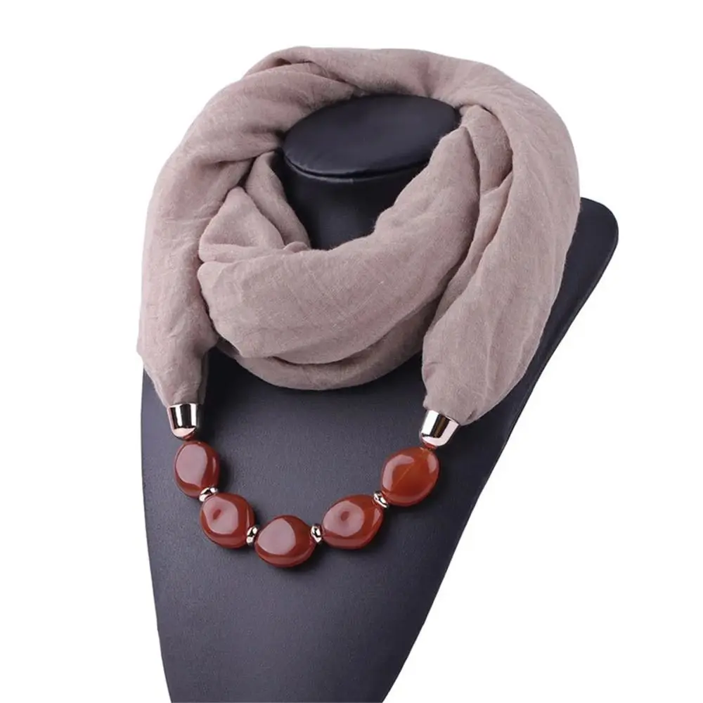 S3cc94b355aa749938ab790e92ea14f51W 1Pcs Ethnic Women Scarf Resin Pendant Beaded Necklace Scarf Cotton Linen Head Scarves Costume Bead Decoration Accessories Mallzona