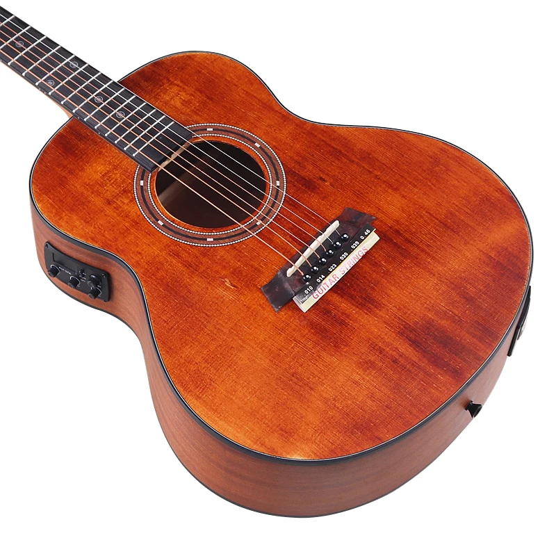 Solid Wood Top Guitar with EQ Matte Finish Electric Folk Guitar 6 Strings Vintage Color