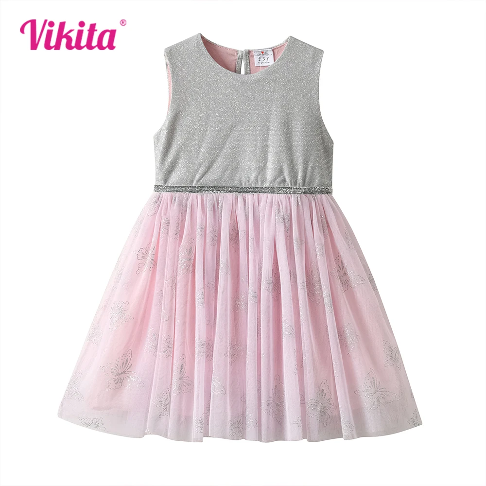 

VIKITA Girls Butterfly Dress Kids Cotton Dress with Flare Sleeve Kids Summer Dresses for Girls Children Embroidery Vestidos
