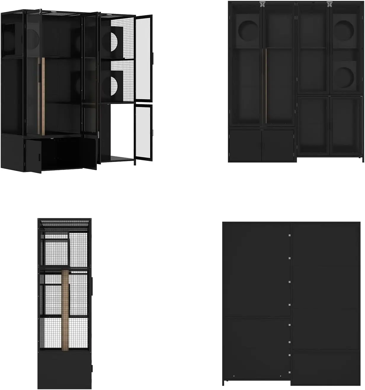 63" Cat Litter Box Enclosure, 3 Rooms, Acrylic Doors and Scratching Post, Extra Large Hidden Decorative Litterbox Cabinet Cages