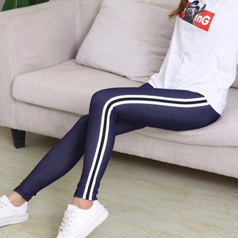 Women New Seam Ankle-length Leggins Pantalones Side Stripe Skinny
