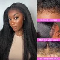 Perruque Lace Front Wig Naturelle Bouclée, Cheveux Crépus Lisses, Yaki, 13x4, Pre-Plucked, Transparent HD, pour Femme 4