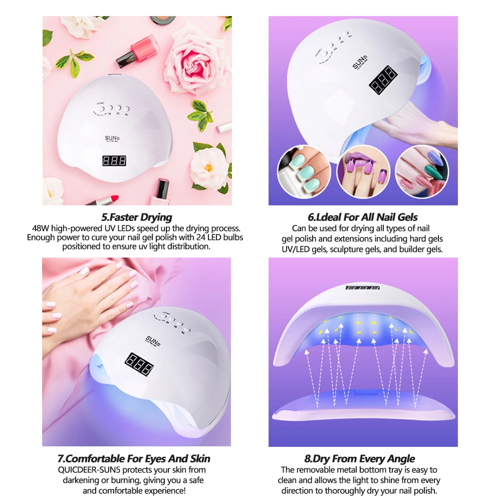 48W Nail Dryer Gel Nail Polish Curing LED UV Light with 4 Timers Automatic Sensor LCD Display Professional Nail Art Tools