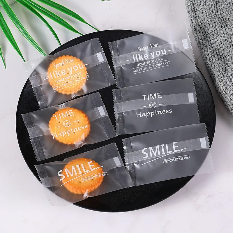 

100Pcs Frosted Candy Mini Bags English Printed Nougat Milk Snowflake Crisp Food Party Gift Packaging