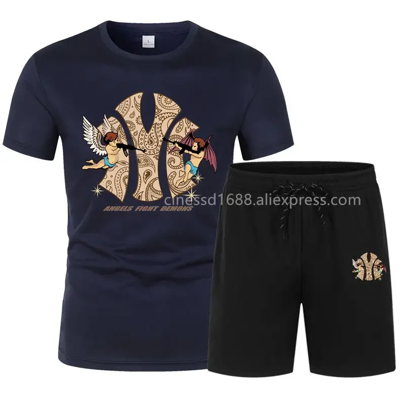 

Summer Mens Jogging Suits Quick-dry Two-piece Outfit 2024 New T-shirts and Shorts High Quality Fitness Tracksuit Men's Sets