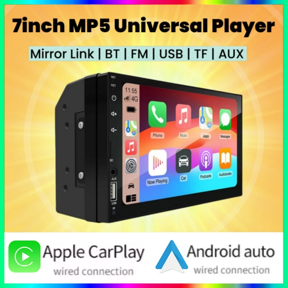 2Din 7 Inch HD Screen Full Touch Carplay Android Auto Car Radio Multimedia MP5 Player Stereo USB Bluetooth Universal Autoradio
