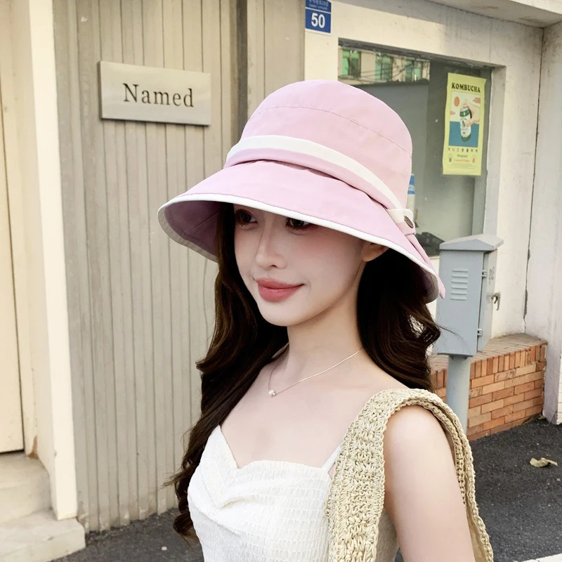 Spring and Summer Women's Hats Elegant Bow Bucket Hat Casual Sweet Sunshade Hat Face Covering Sunscreen Hat Outdoor Travel Cap