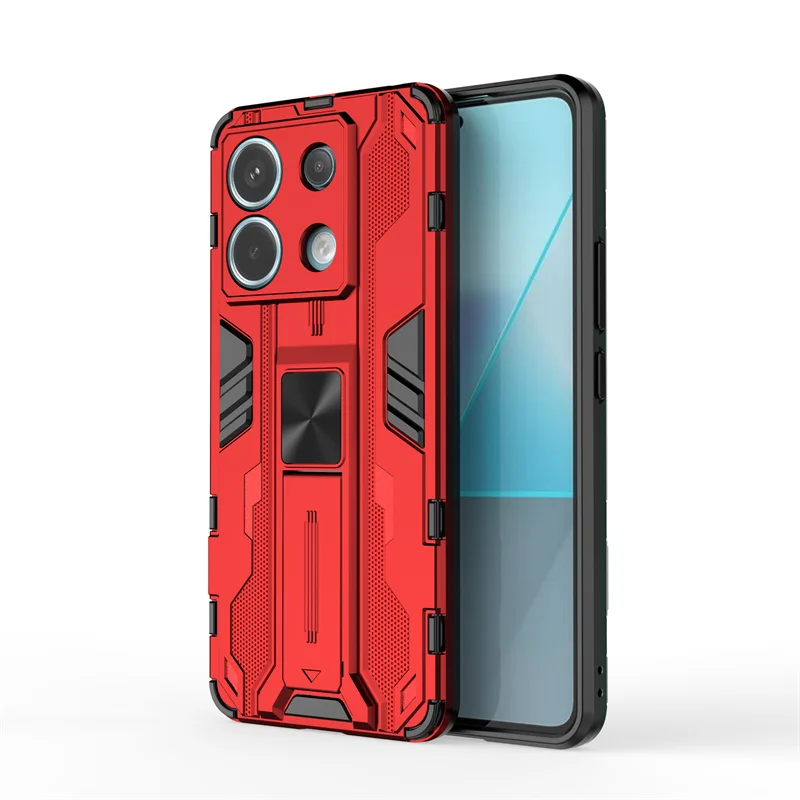 Rugged Armor Shockproof Case with Magnet Holder Stand for Xiaomi Redmi Note 13 Series