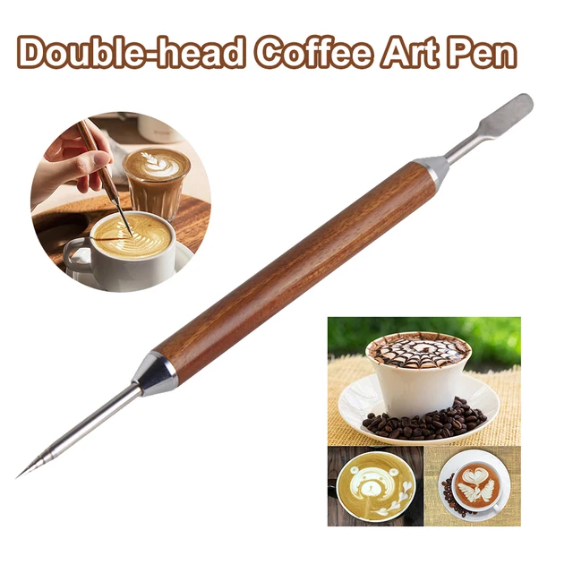 Stainless Steel Coffee Latte Pen Coffee Art Stitch Baristas Tool Coffee  Latte Needle with Wood Handle