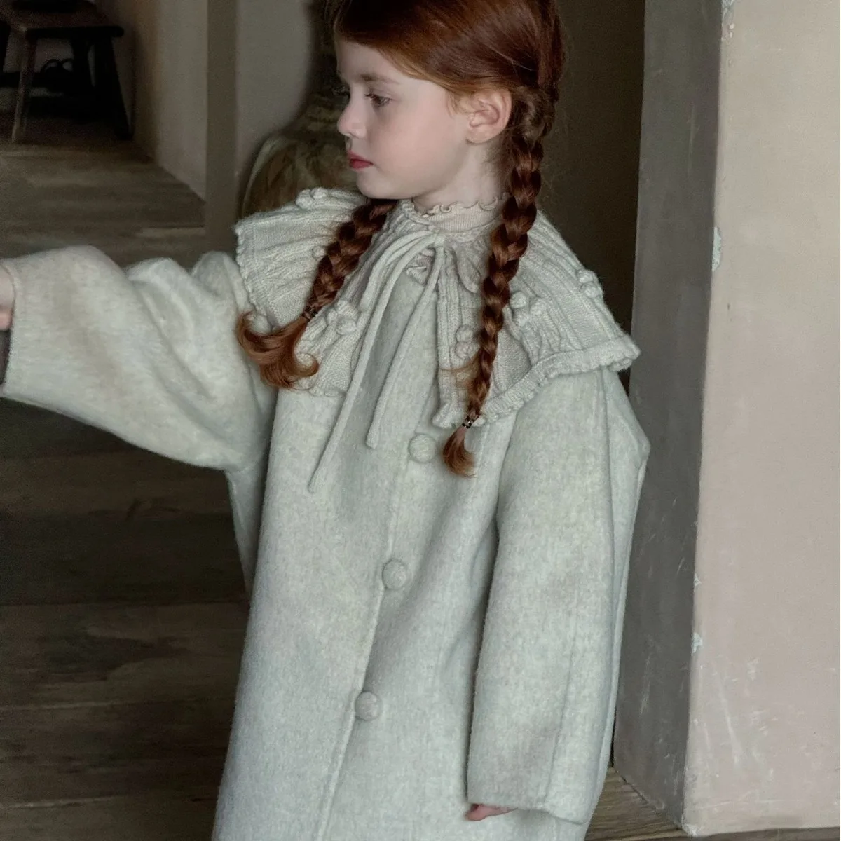 Girls Retro Fur Ball Collar Autumn and Winter New Children Clothes Girls Fashion and Versatile Knitted Collar