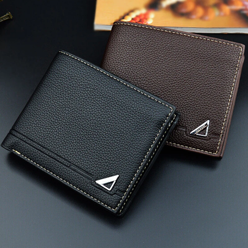 New Wallet Long Two fold Thin Wallet Men's Leisure Simple Litchi Soft  Surface Solid Color Wallet Silver Bag