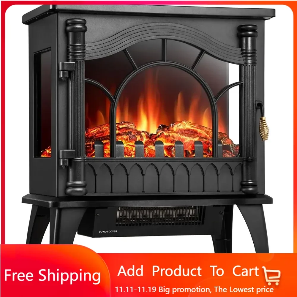 Electric Fireplace Heater, 20" Freestanding Fireplace Infrared Stove 1000W/1500W, 3D Realistic Flame Effects,