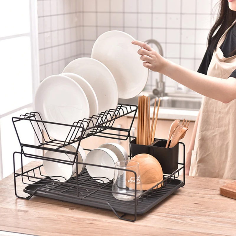 Dish Drying Rack - 2 Tier Dish Drying Rack And Drainboard For Apartment Kitchen  Counter, Large Capacity Dish Drainer Organizer Kitchen Rack With