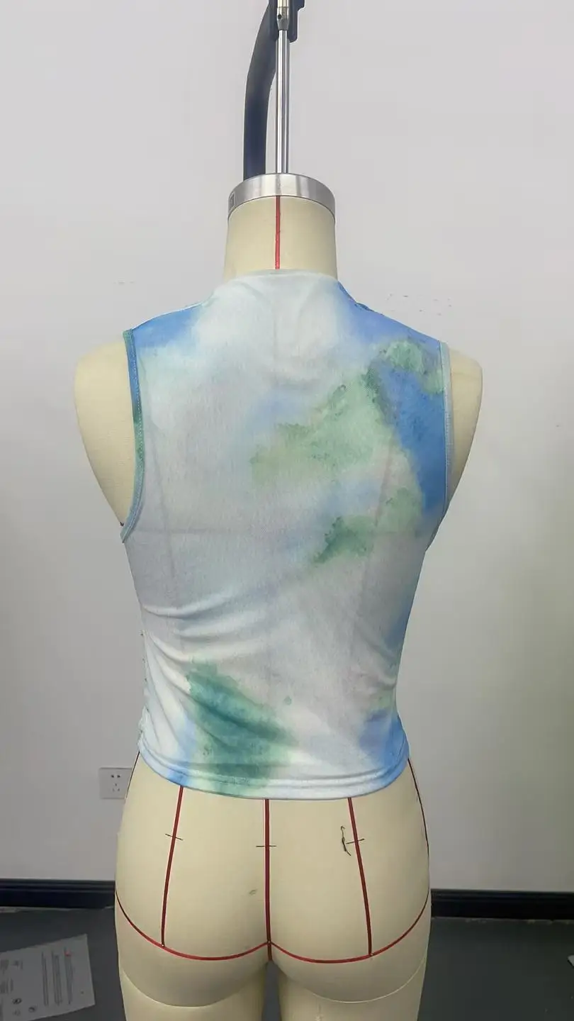 Women Sleeveless Cropped Tank Tops Summer Tie Dye Gradient Print