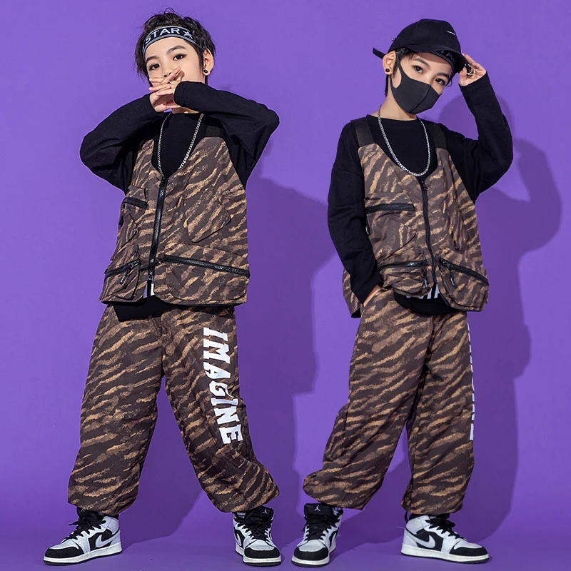 

Concert Drum Show Clothing Hip-Hop Girls Dancewear Rave Hip Hop Costume Boys Street Dance Outfits Kids Sweater Vest Pants