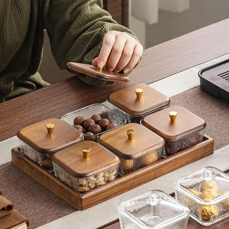 Walnut Fruit Tray Snack Tray Household Divided Dry Fruit Inventory Candy Glass Bowl Water Plate kitchen tray