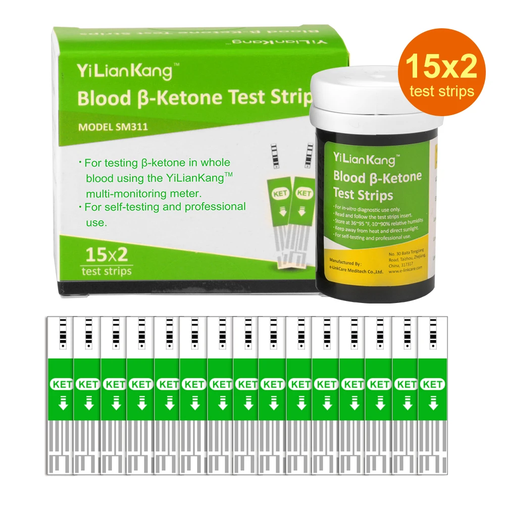 Kit de teste de cetona no sangue, 1 metro, 15 tiras de cetona, 1 dispositivo de arremesso, 15 lancetas, ótimo seu resultado para dieta Keto