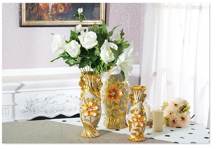Europe Gold-Plated Ceramic Large Vase Home Decor Creative Design Porcelain Decorative Flower Vase For Wedding Decoration
