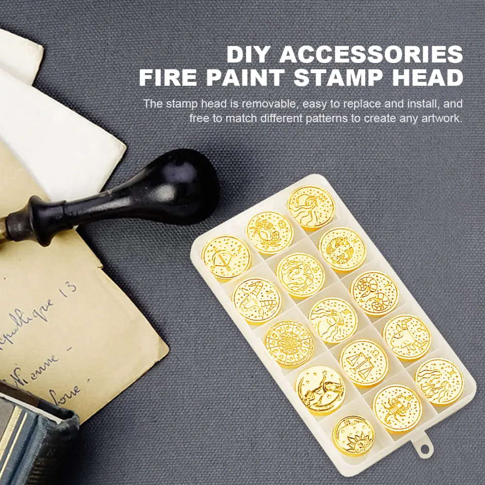 15pcs DIY Art Seal Head Multipurpose Embossed Seal Head Ornamental Wax Stamp Craft Supplies for Packaging Scrapbooking