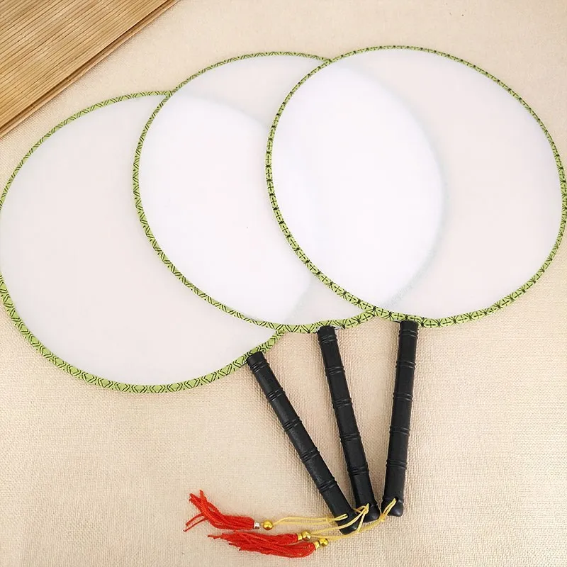 

10 pcs/lot Silk-Cloth Fan 21cm Blank Tuan Fan Children's Diy Painting Fan Silk Cloth Fan plastic Hand handle Round Fan