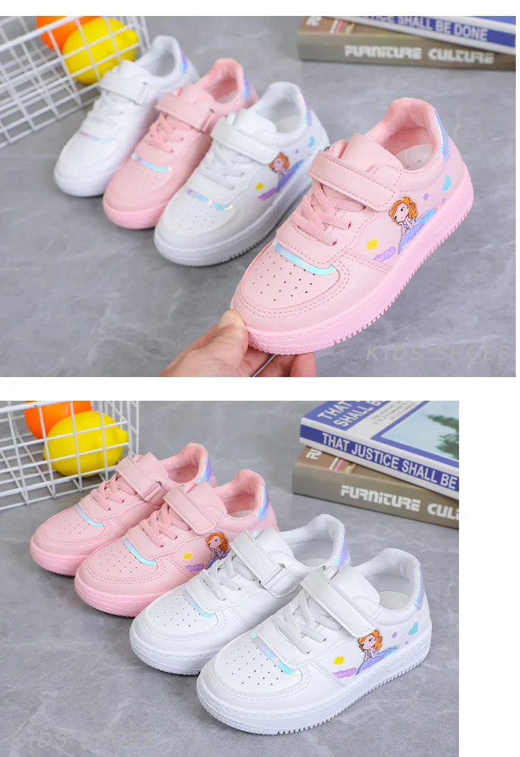Scarpe da tennis per bambini principessa dei cartoni animati, scarpe da corsa per bambini, scarpe sportive traspiranti, ganci, rosa e bianco, ragazzi e ragazze_voghion.com