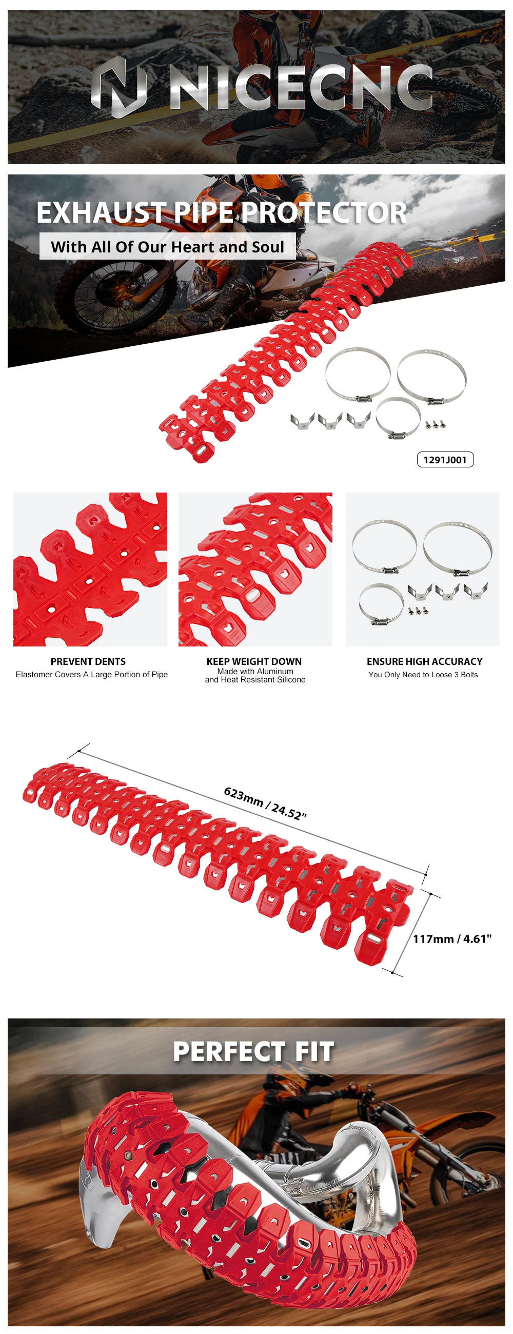 NICECNC Für Beta RR 300 RR 250 Für GasGas EC 300 EC 250 60 cm Auspuff Rohr Hitzeschild Abdeckung schutz Für KTM EXC 300 SX 125 – Detail 1