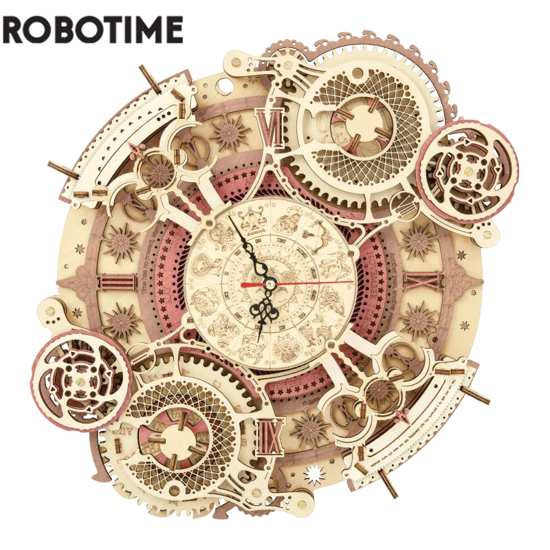 Robotime Zodiac Wall Clock Time Art 3d Wooden Puzzle Model Building