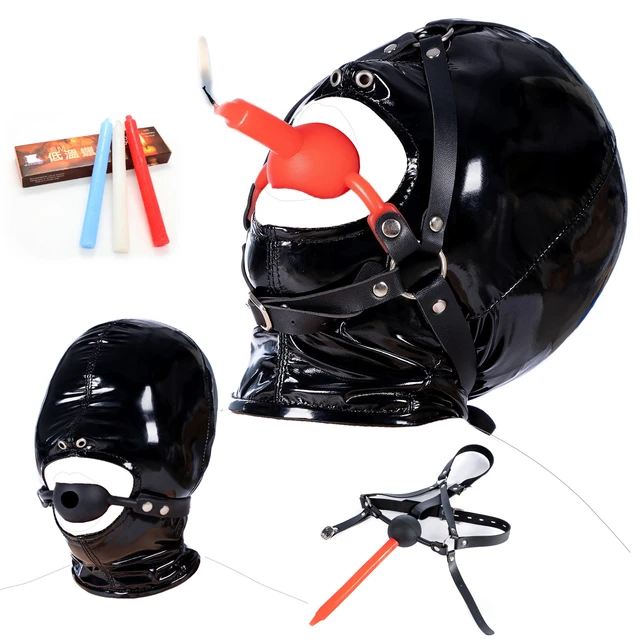 Masque double souple fétiche - Bondage Masque isolant en simili-cuir avec  fermeture éclair frontale - Cagoule BDSM avec laçage - Sex toy esclave pour