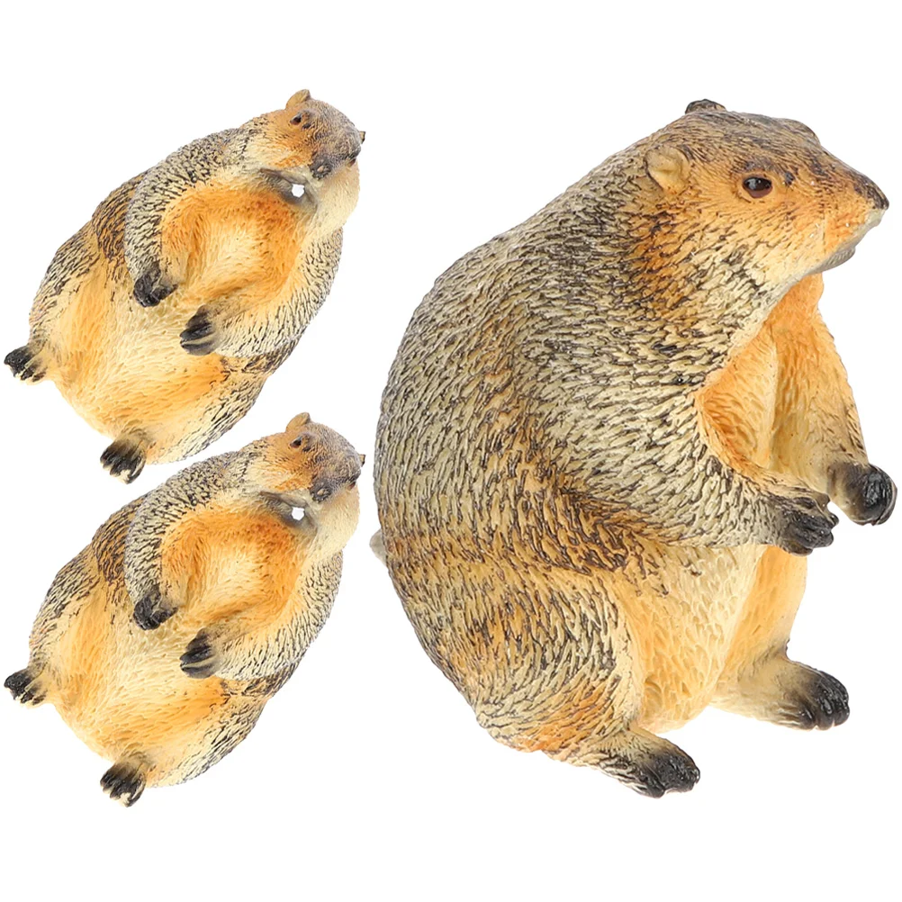 

3pcs Small Groundhog Figurine Plastic Animal Statue Model Cognitive Toy Table Decor