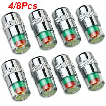 4/8 Pezzi Sensore di Pressione Pneumatici per Moto e Auto, Tappo Valvola con Indicatore Luminoso, Strumento di Ispezione Pressione Pneumatici