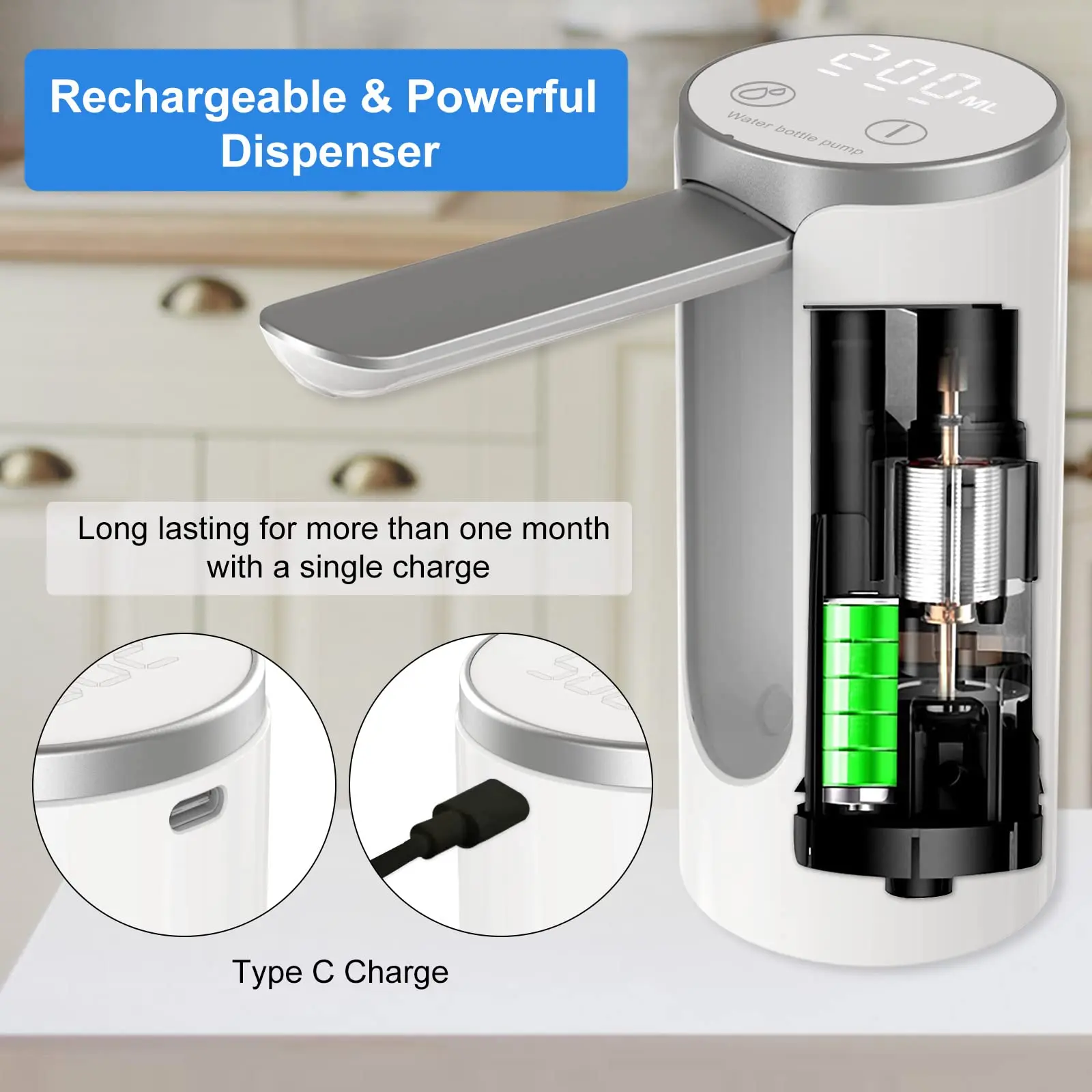 LED Display Water Dispenser Touch Button 3 Quantitative Settings Drinking Water Pump Type C Charging Foldable Dispenser water dispenser