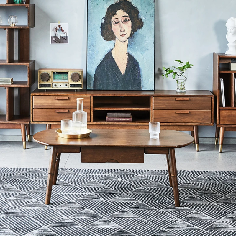

Full solid wood coffee table, living room, 1.2-meter small unit, simple elliptical furniture