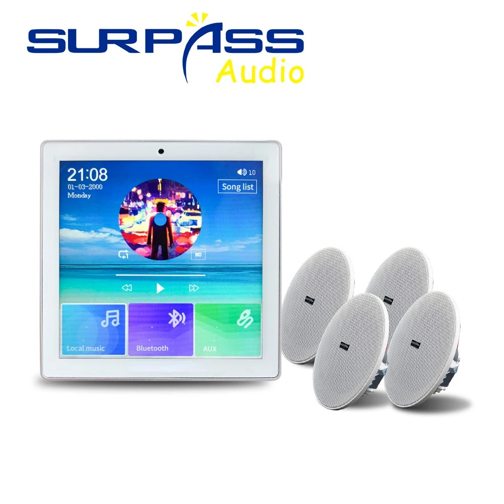 Bluetooth Wall Amplifier Smart Home Audio Mini Touch Screen 4*20W Stereo Sound Music Panel PA System Loudspeaker Ceiling Speaker 