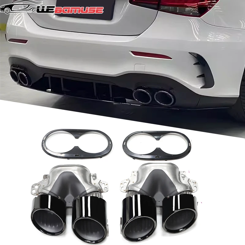 Quad Car Exhaust Tip For Mercedes-Benz A-Class W177 A35 A200 A180 A45 Rear Bumper Muffler Header Exhaust System Upgrade