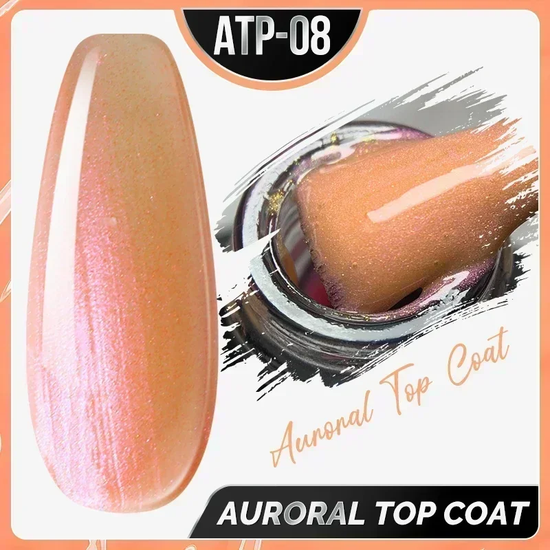 DEROI 8ml Flash Top Coat for Nail Art No Wipe White Dot Top Coat Glitter Aurora Flake Glossy Topcoat Varnish Seal UV Gel Polish 6
