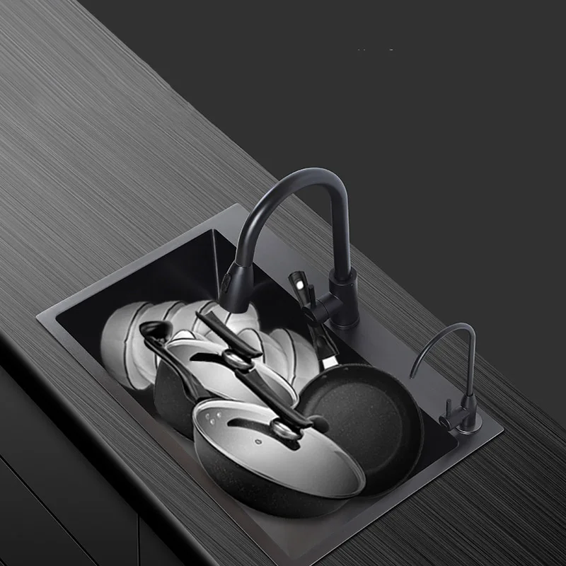 Black Kitchen sinks Nano Stainless Steel Wash Manual Single kitchen Sink vegetable washing basin sinks kitchen