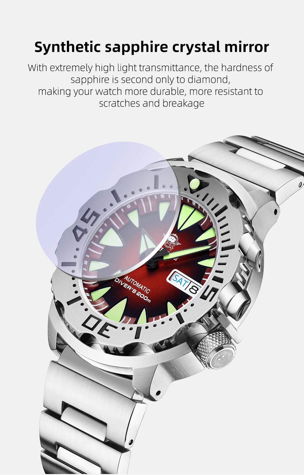 ADDIESDIVE NH36 Automatic Watch Sapphire Glass 200M Waterproof C3 Luminous 316L Steel Monster Mechanical Wristwatch for Men