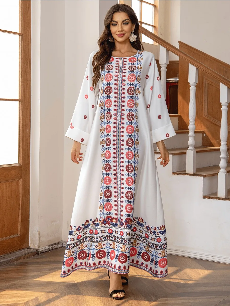 

Eid Muslim Dress for Women Abaya Beading Print Abayas Arab Dubai Jalabiya Party Dresses Kaftan Vestidos Largos Long Robe 2024