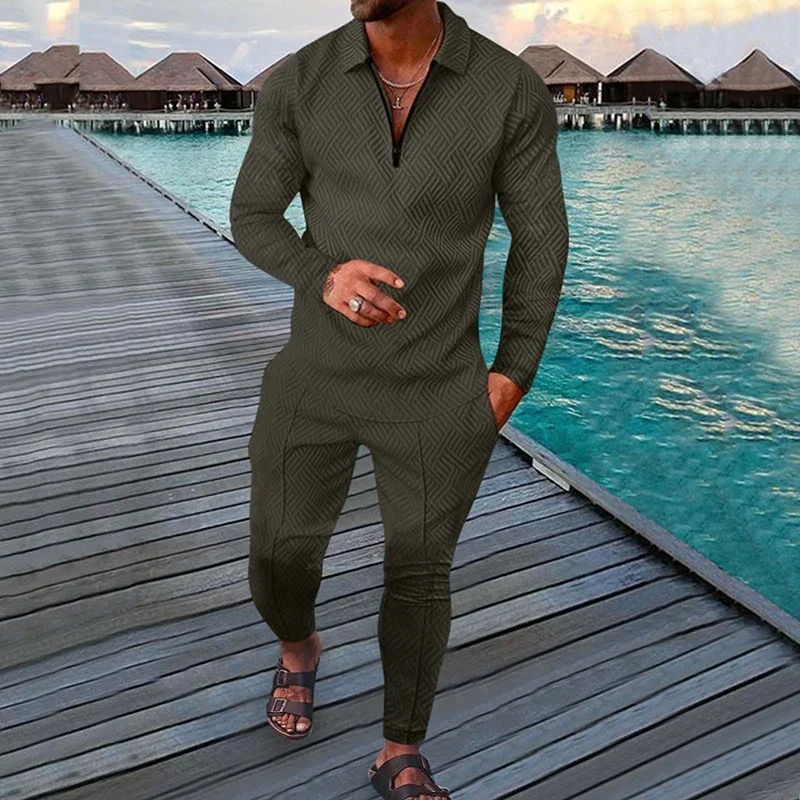 Spring Autumn Solid Y2K Men's Two-piece Suit Fashion Long Sleeve Sweatshirt and Long Pants Sport Sets Homme Casual Male Clothes