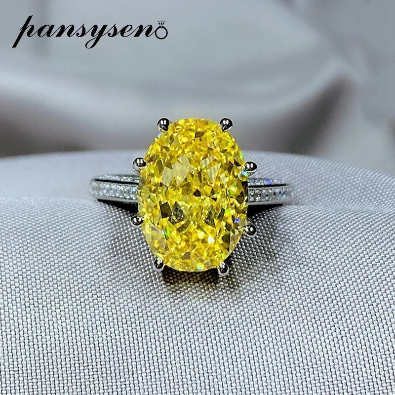 

PANSYSEN Classic 925 Sterling Silver Oval Cut Citrine High Carbon Diamond Rings for Women Wedding Engagemert Ring Fine Jewelry