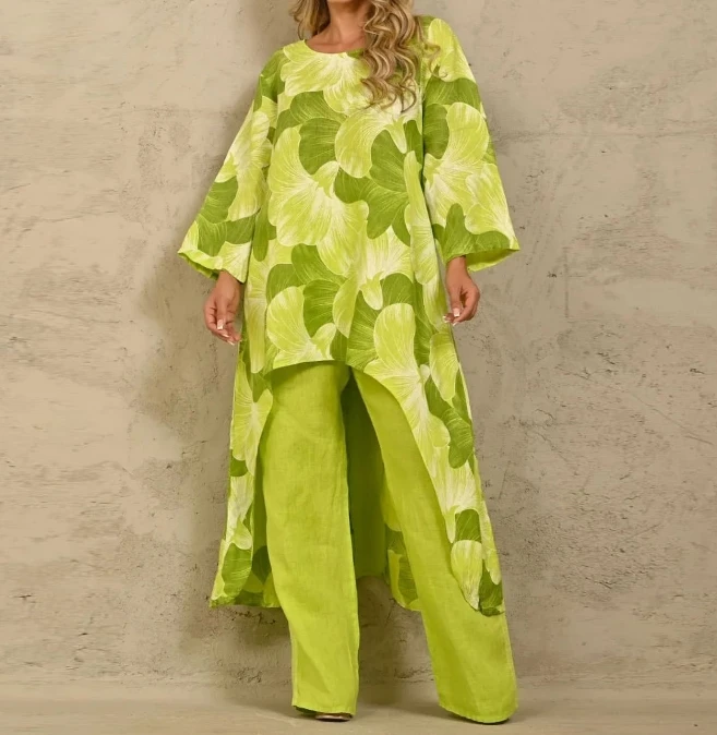 Fashionable Casual Loose Fit Oversized Printed Irregular Clothes and Pants Temperament Girl Set