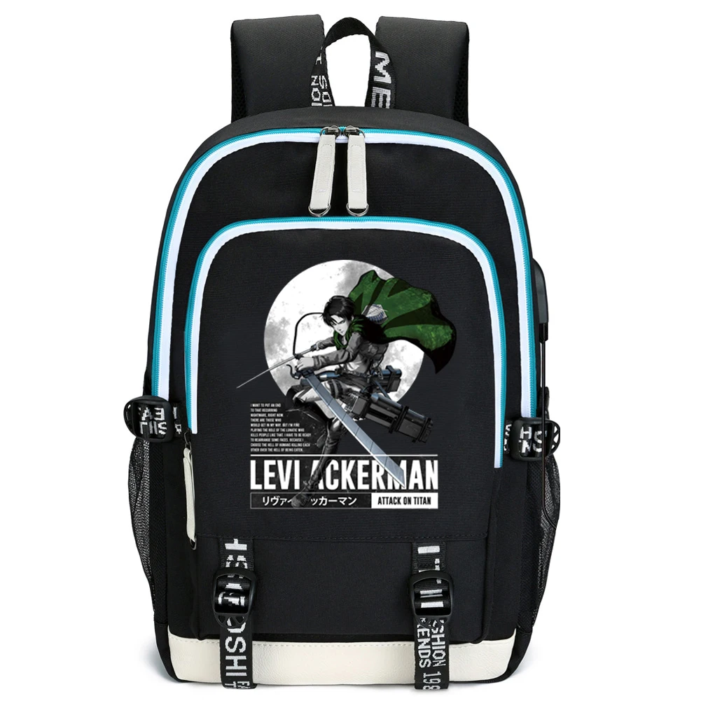 

Attack On Titan Anime Backpacks Levi Ackerman School Bag Travel Outdoor Sport School Bag Usb Charging Gifts