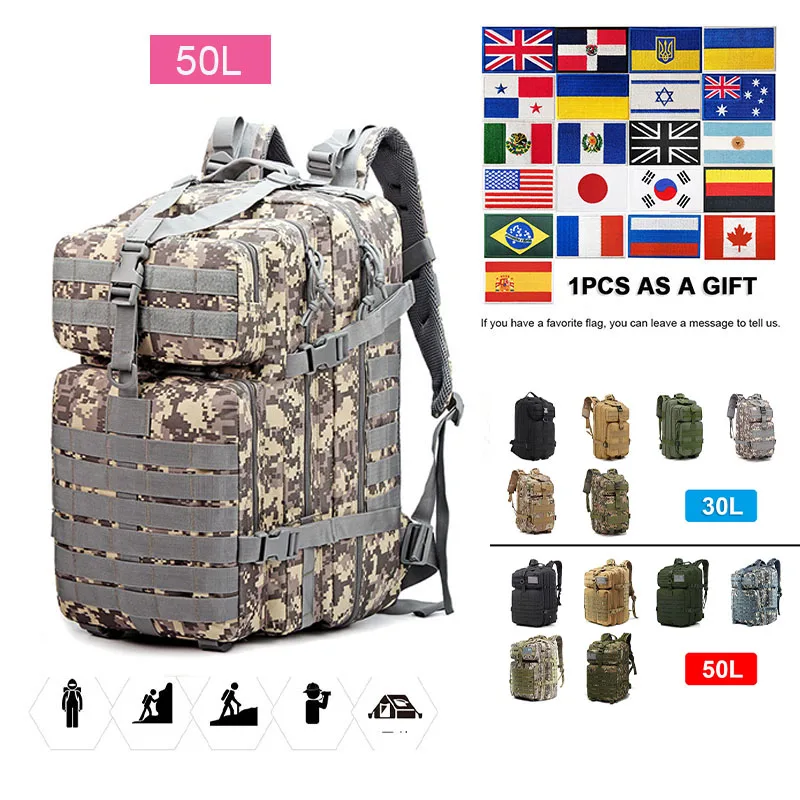 

OULYLAN 50L or 30L Tactical Backpack 1000D Nylon Rucksacks Molle Military Army Knapsack Waterproof Camping Hunting Fishing Bags