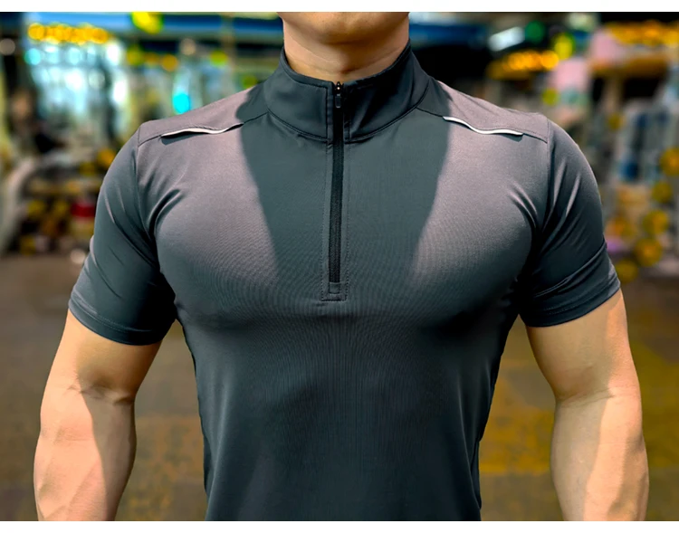 Men Running Short Sleeve T-shirt Outdoor Fitness Muscle Fit Shirt for Male Gym Jogging Sports Tops Tennis Elastic Breathable Tee