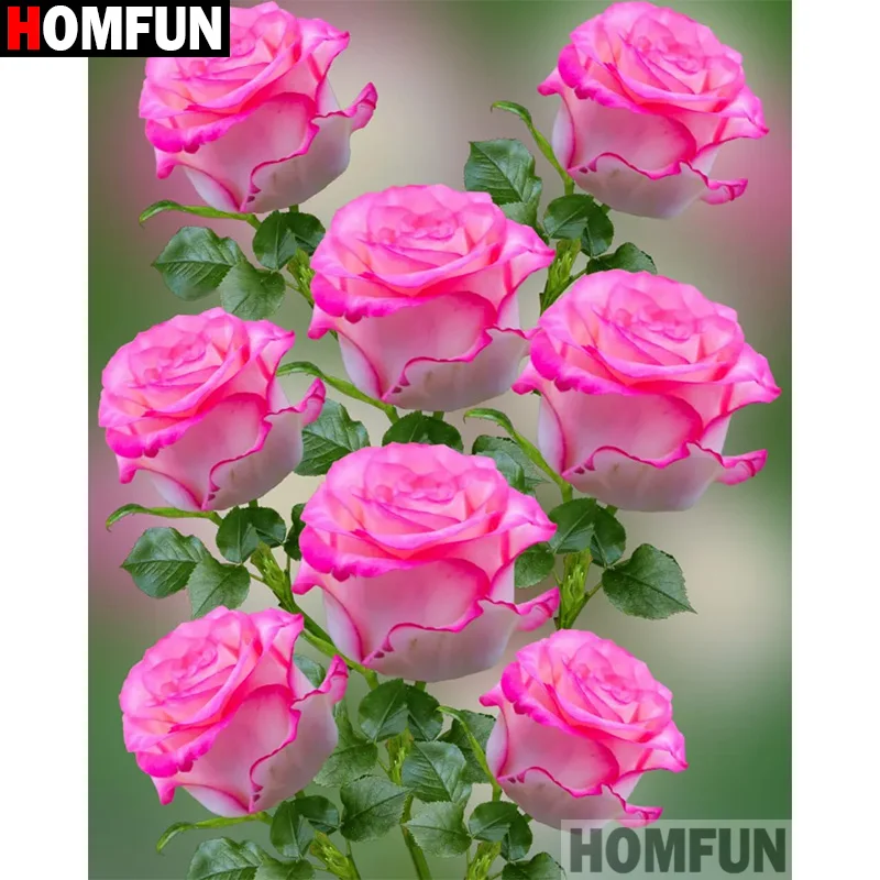 HOMFUN Diamond Embroidery "Flower Rose" Pattern DIY 5D Diamond Painting Needlework Cross Stitch Full Drill Painting